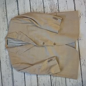 E. Thomas Renato Clothing Tan Blue Plaid Silk Wool Blend Blazer 46 S